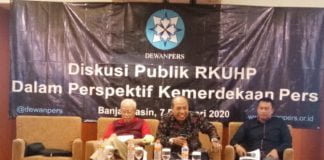 Bagir Manan Berikan Empat Saran Untuk Wartawan Dalam Perspektif Kemerdekaan Pers, Pada Diskusi Publik RKUHP HPN 2020 di Banjarmasin.