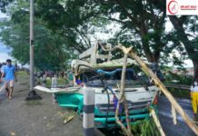 Satu Mobil Truk Tertimpa Pohon Saat Melintas Dijalan Soekarno Hatta Balam