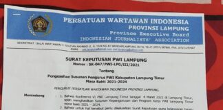 Telah Terbit SK PWI Lamtim Periode 2021-2024, ini Susunan Kepengurusan.!